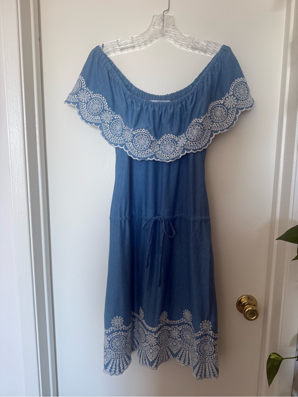 Fever Blue Embroidered Off Shoulder Midi Dress Boho Size M